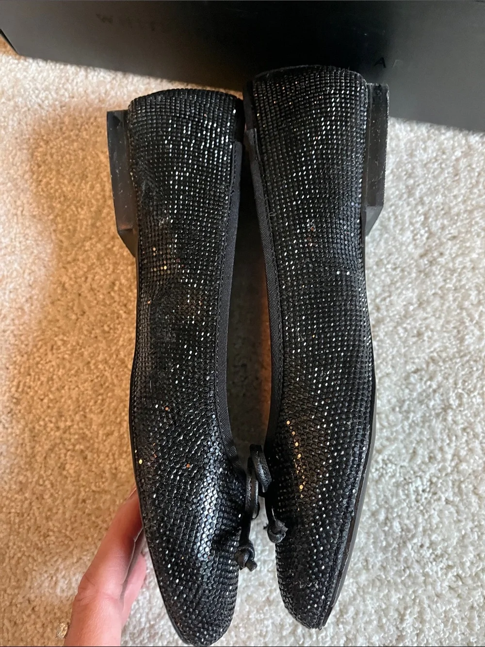White House Black Market Black Sparkle Bow Ballet Flats
